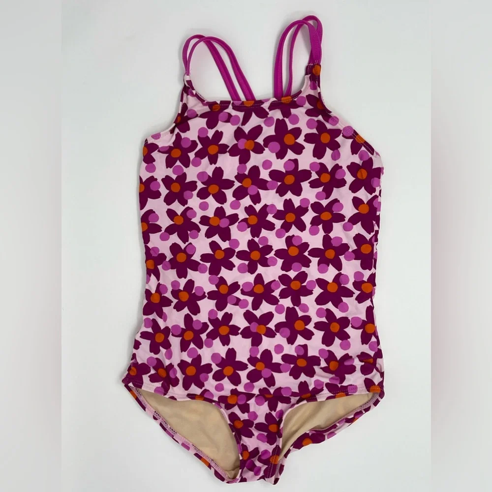 TEA COLLECTION: Swimsuit. Bright Pink Floral.One-Piece, Size 6 or Size 7